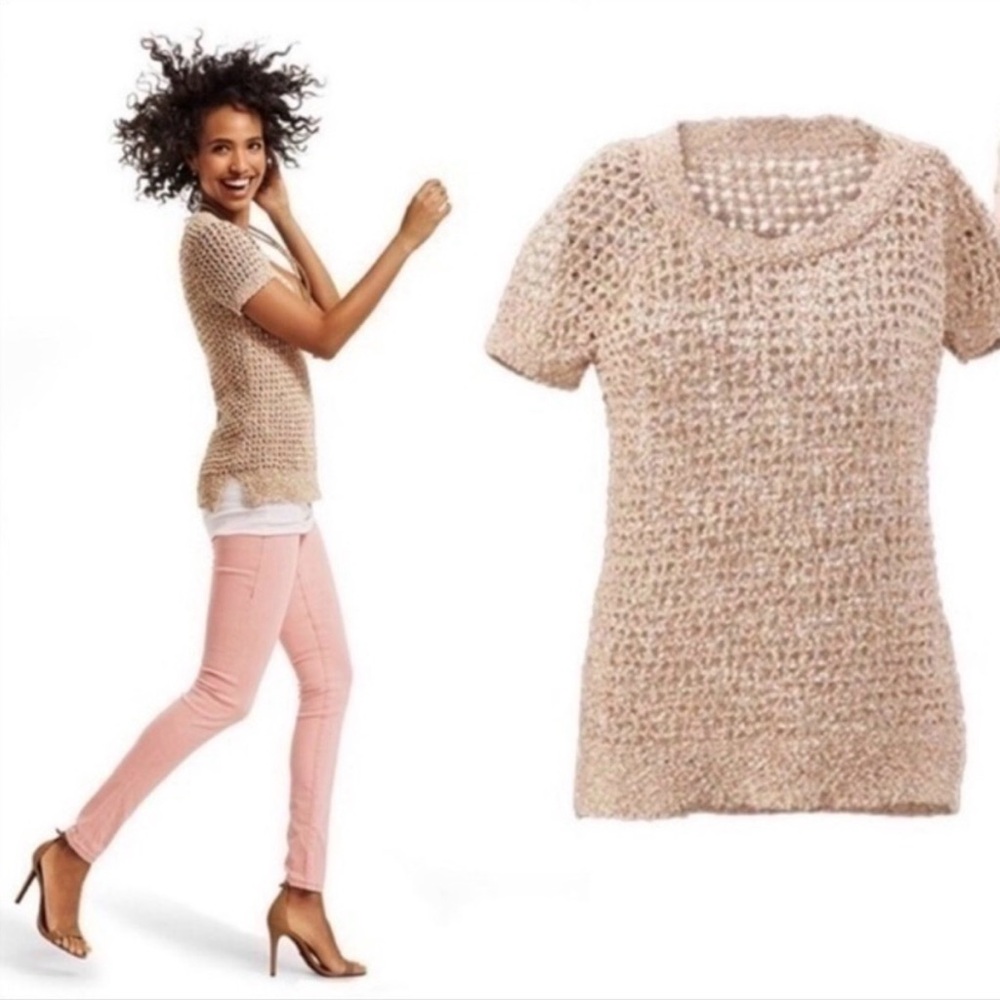 CAbi Multicolor Open Knit Short Sleeve Top